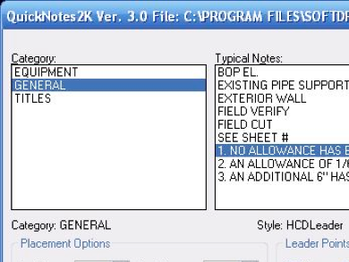 QuickNote Categories Options